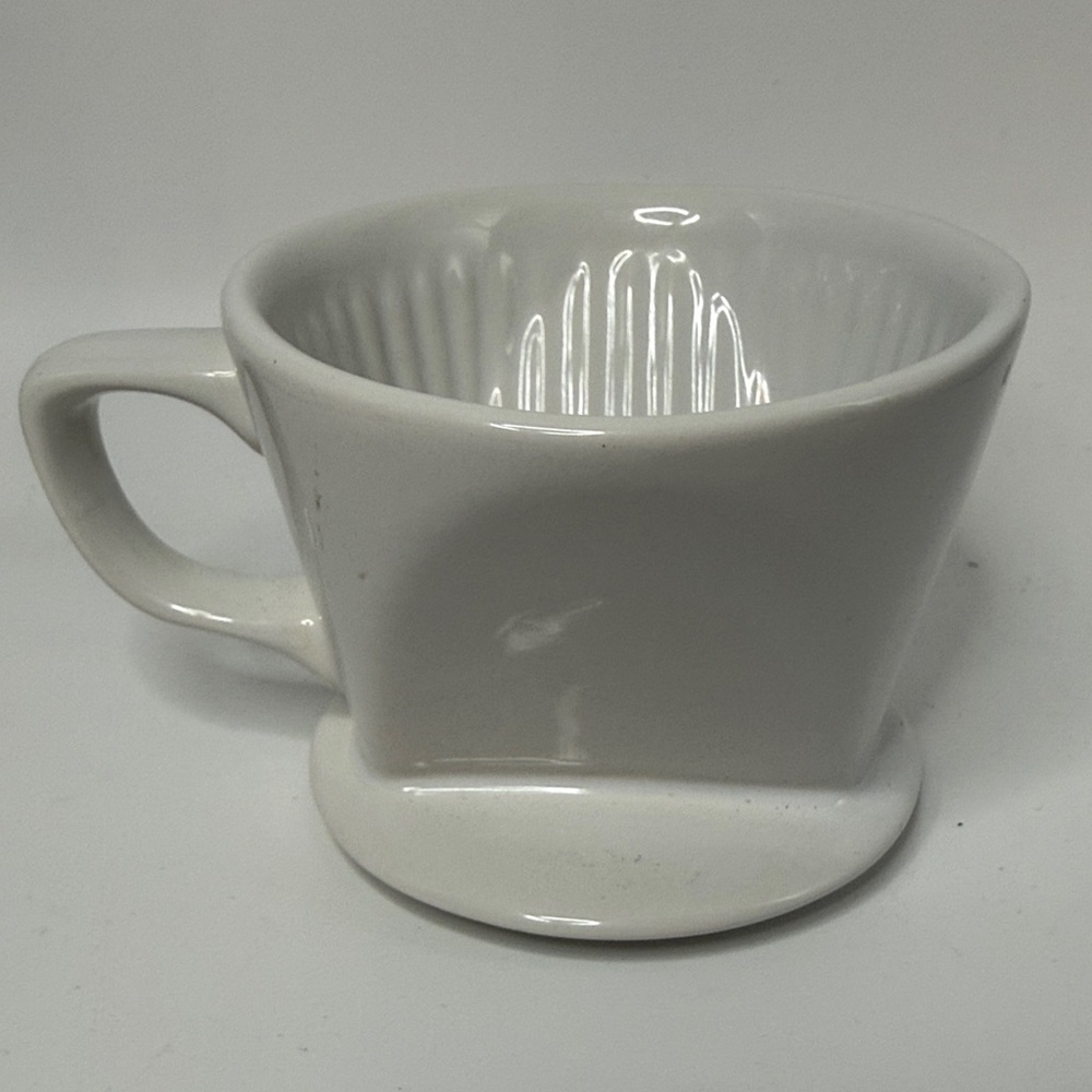 Sur La Table White Ceramic Stoneware Pour Over Coffee Dripper 3 Hole Flat Bottom
